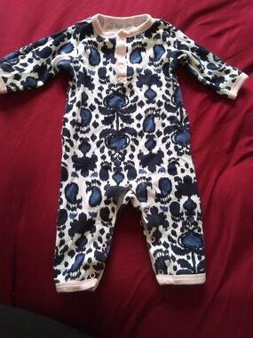 Leopard-Print Infant One-Piece Bodysuit in Navy & Pink Trim
